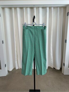 Etcetera Green Gingham Cropped Wide-Leg Pants